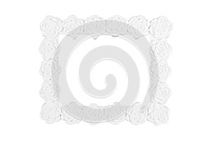 White picture frame with rose decor, clipping path included.