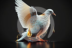 White pigeon with a drops of crude oil. Pollution concept. Ecological problems. Generative AI