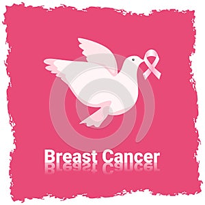 White Pigeon Hold Pink Ribbon Breast Cancer Awareness