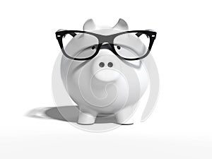 White piggy bank with clear glasses. 3d rendering