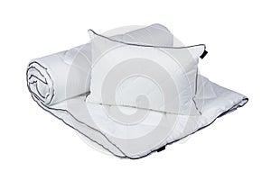 White pillow and blanket isolated