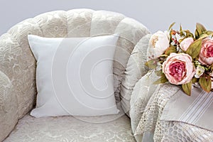 White pillow case Mockup. Interior photo photo