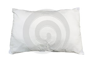White pillow in hotel or resort room isolated on white background with clipping path. Concept of confortable and happy sleep in photo