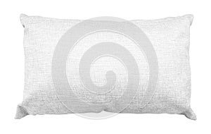 White pillow isolated on white background. Soft cushion made from burlap material.