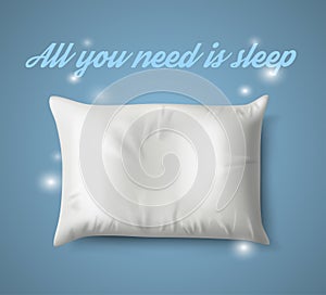 White Pillow with magic on Blue Background, Real Shadow. Vector illustration