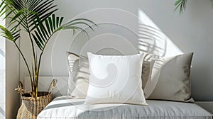 White Pillow mockup in an elegant, light modern living room