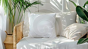 White Pillow mockup in an elegant, light modern living room