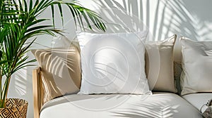 White Pillow mockup in an elegant, light modern living room