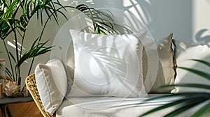 White Pillow mockup in an elegant, light modern living room