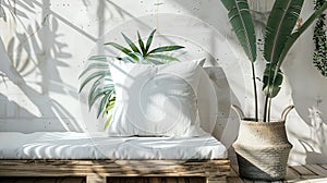 White Pillow mockup in an elegant, light modern living room,