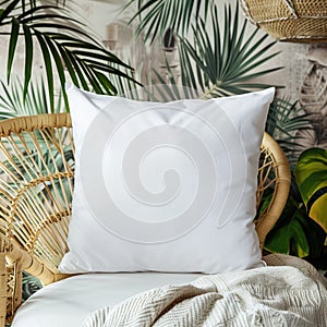 White Pillow mockup in an elegant, light modern living room,