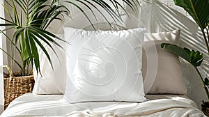 White Pillow mockup in an elegant, light modern living room,