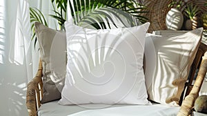 White Pillow mockup in an elegant, light modern living room,