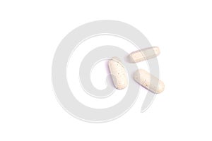 White Pills isolated on white background. Medical drugs pills. Medical, healthcare, pharmaceuticals concept