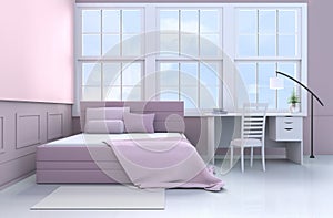 White-pink bedroom 3d rendering