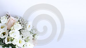 White and pink chic bouquet on a white background. Chrysanthemum roses in a delicate floral arrangement.