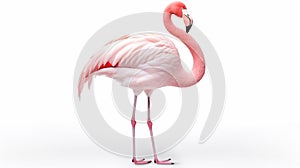 White Pink Flamingo curled heart shaped neck and standing posture. generative ai