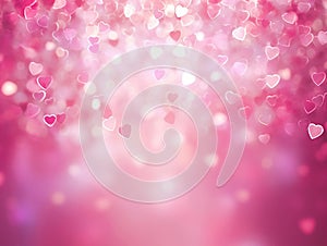 White and pink hearts on a bokeh background