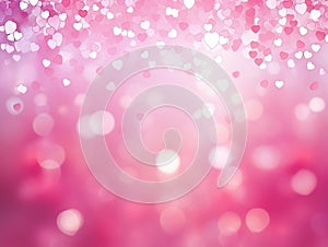 White and pink hearts on a bokeh background