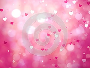 White and pink hearts on a bokeh background
