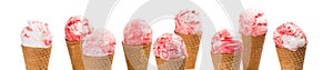 White-pink Ice Cream Cones, Close up. photo