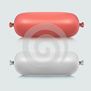 White And Pink Polyethylene Packaging For Sausage Or Other Food