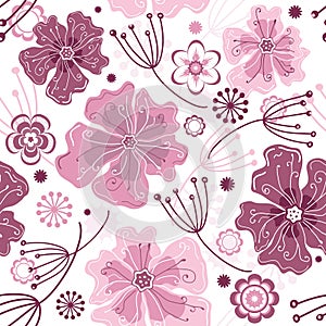 White and pink seamless floral pattern
