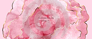 White and pink shades watercolor vector background design. Dusty pastel, neutral and golden marble. Alcohol ink