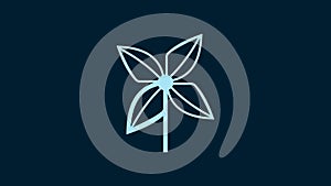 White Pinwheel icon isolated on blue background. Windmill toy icon. 4K Video motion graphic animation