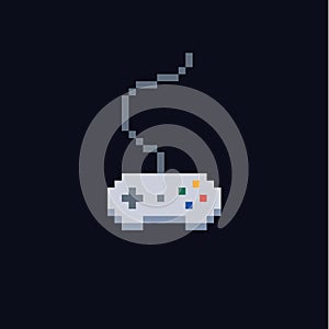 White pixel art 8 bit gamepad for game console - Isolated vector icon of wired controller