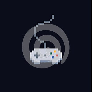 White pixel art 8 bit gamepad for game console - Isolated vector icon of wired controller photo