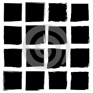 White pixel grid. Mosaic tile set. Square block Vector. Dark background pattern.