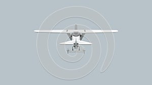 The White Plane Toy With Spinning Propeller Rotates Around its Axis.