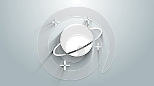 White Planet icon isolated on grey background. 4K Video motion graphic animation