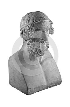 White plaster statue of the bust of the philosopher Homer