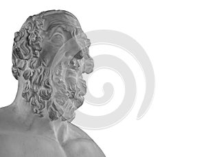 White plaster statue of the bust of the philosopher Homer