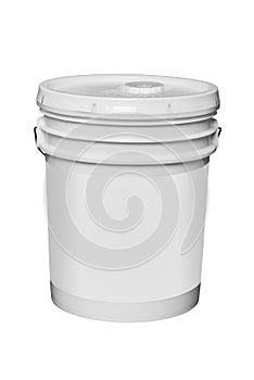 White plastic 5 gallon bucket, isolated