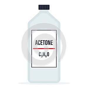 White plastic acetone bottle with chemical formula isolated on white background.