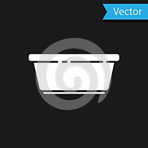 White Plastic basin icon isolated on black background. Bowl with water. Washing clothes, cleaning equipment. Vector