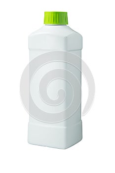 White Plastic Bottle Green Cap isolated on white photo