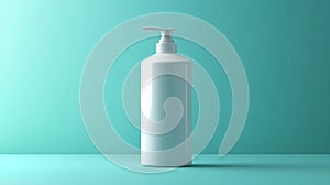 White Plastic Bottle With Pump Dispenser On Teal Background