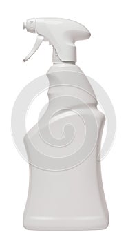White plastic bottle with spray on an isolated background, container for household chemicals