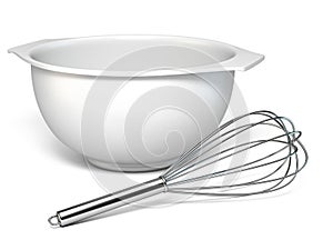 White plastic bowl and metal whisk 3D