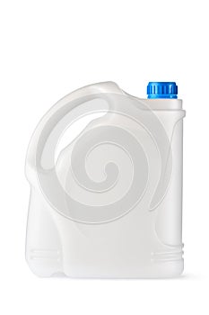 White plastic canister for household chemicals