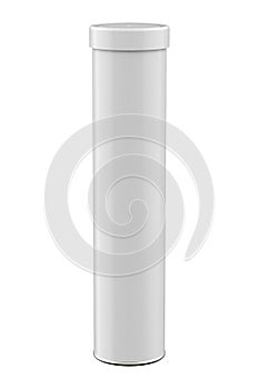 White Plastic Cartridge Tube for Grease Lubricant Isolated on White Background.