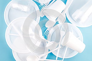 White plastic disposable tableware