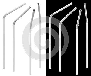 White Plastic Drinking Straw in Different Angles