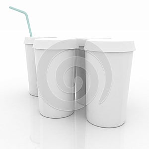 White plastic fast food glasses with blue tubule