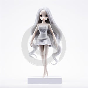 Elegant Anime Figure With Long White Hair And White Dress photo