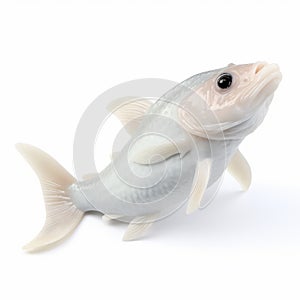 White Plastic Fish Isolated On White Background - Zbrush Style